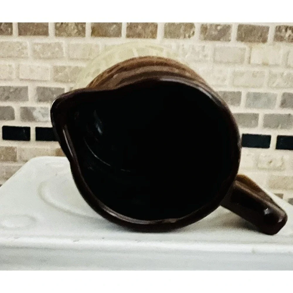 Vintage Brown‎ Glaze Stoneware 3/4 Cup Measuring Cup Pitcher Crock Creamer  Cute